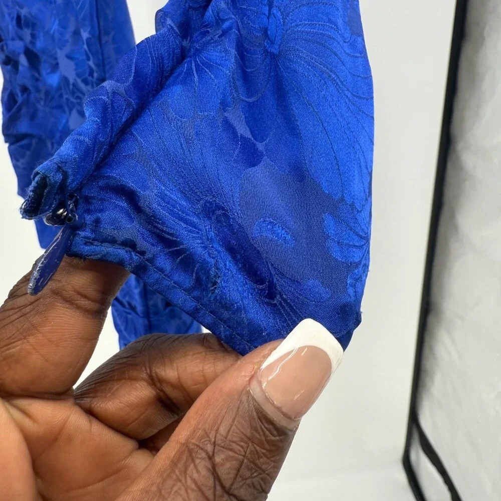 Ronny Kobo Virgo ruched floral satin sheath dress in blue silk blend, M - Picture 13 of 13